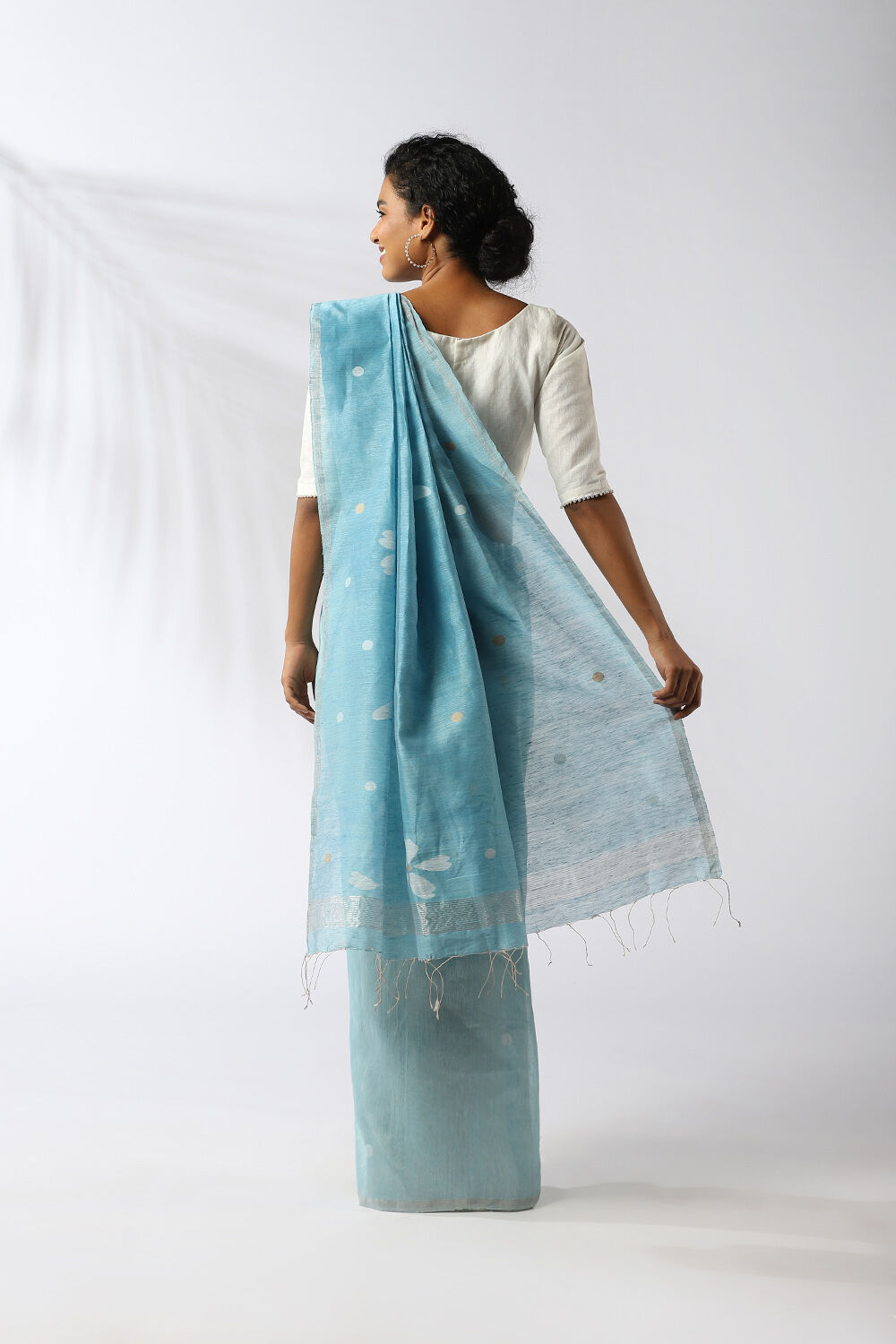 Light Blue Pure Silk Linen Jamdani Saree image number null