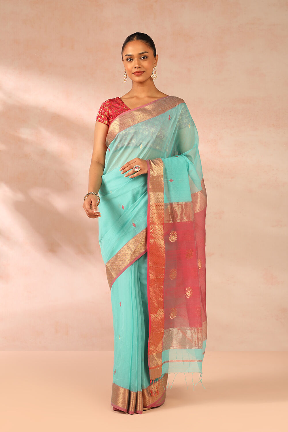Blue Woven Pure Silk Cotton Maheshwari Saree image number null