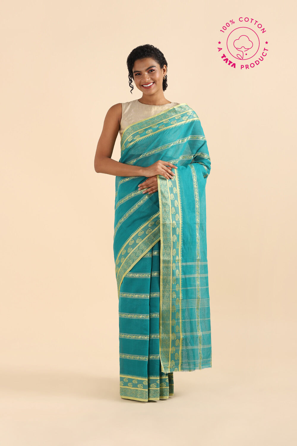 Green Pure Cotton Bengal Saree image number null