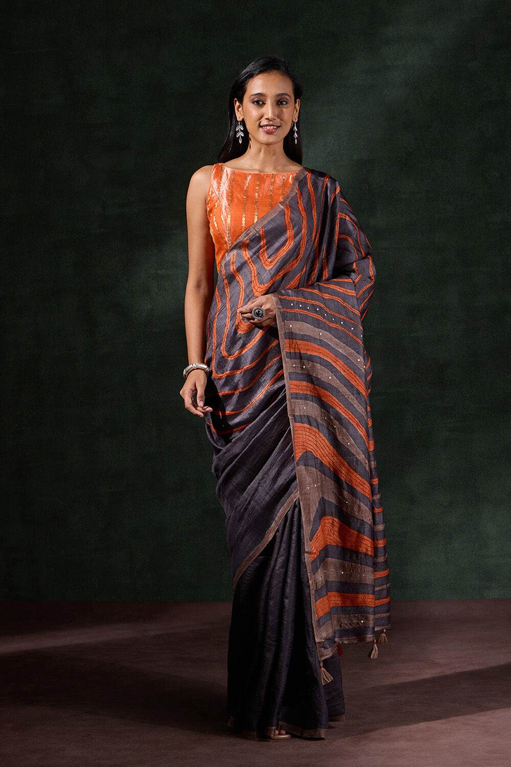 Brown Bengal Tussar Hand Painted Saree image number null
