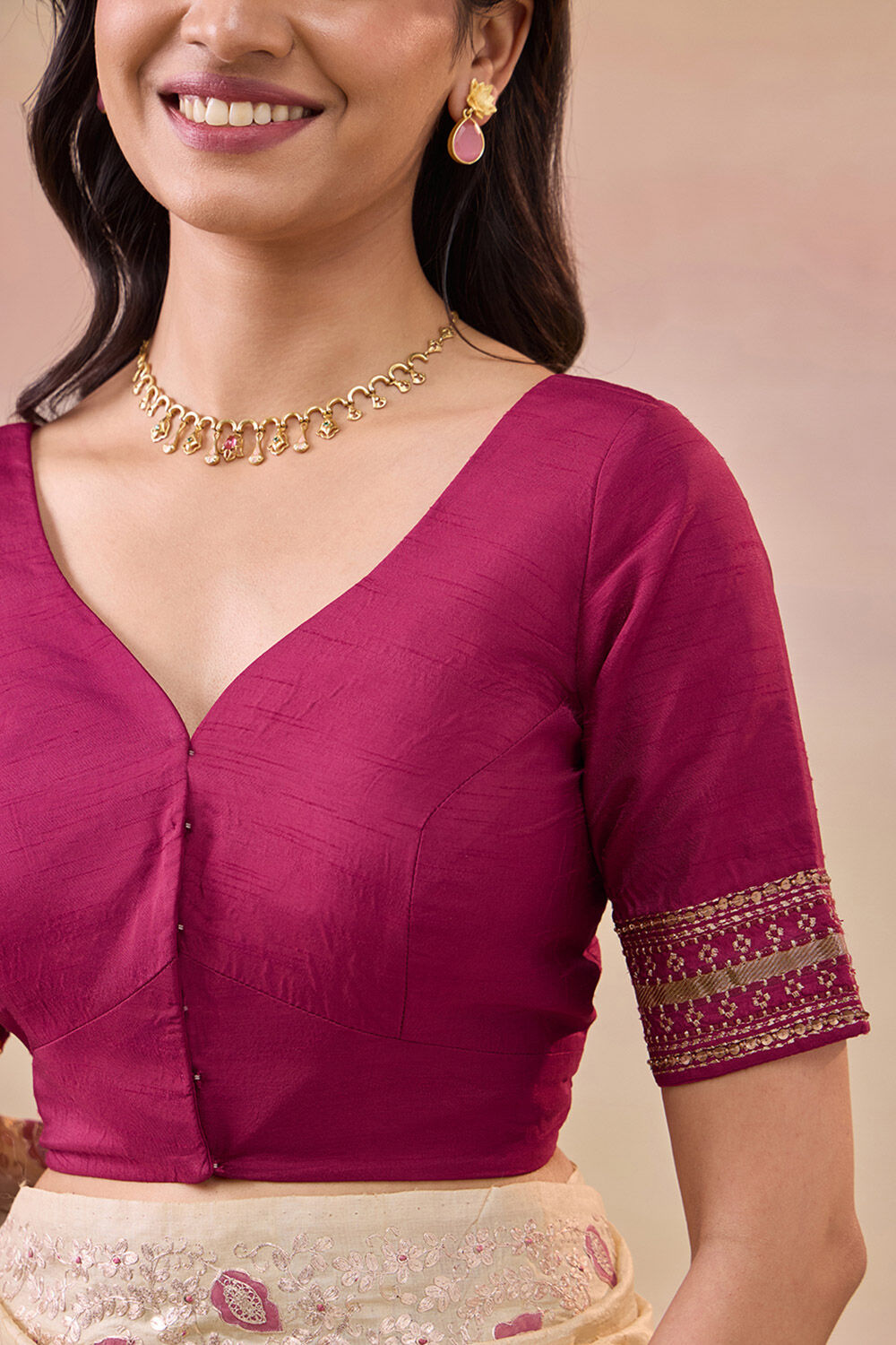 Dark Pink Pure Viscose Embroidered Blouse image number null