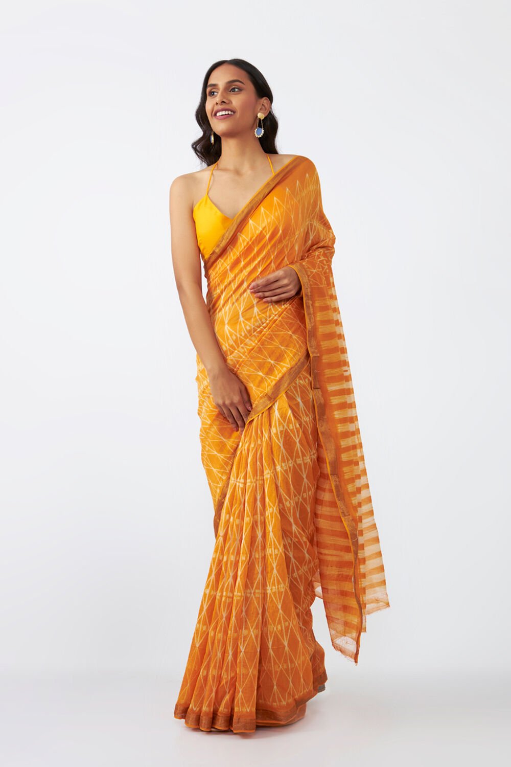 Dark Yellow Pure Silk Cotton Shibori Saree image number null
