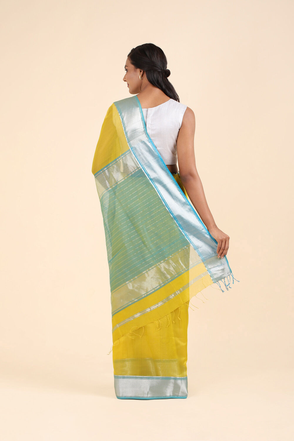 Yellow Pure Silk Cotton Maheswari Saree image number null