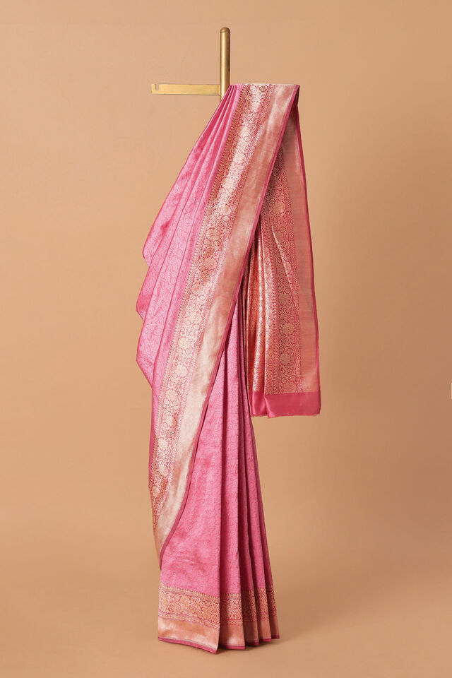 Dark Pink Pure Silk Banarasi Brocade Saree