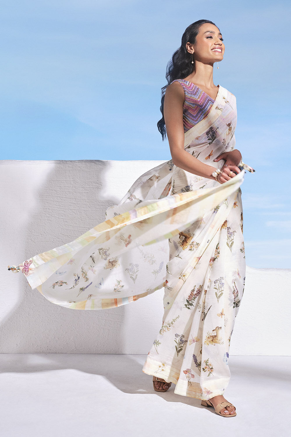 Off White Printed Pure Silk Cotton Saree image number null
