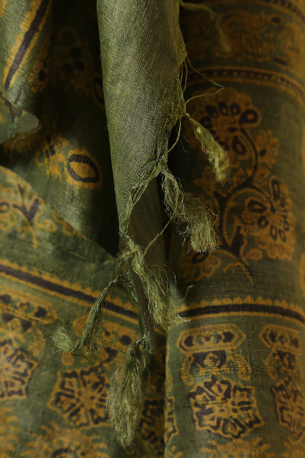 Green Pure Tussar Silk Dupatta with Ajrakh print image number null