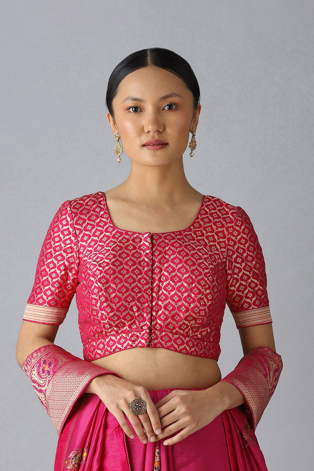 Dark Pink Viscose Brocade Blouse image number null