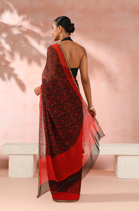 Black Contemporary Viscose Chiffon Screen Printed Saree
