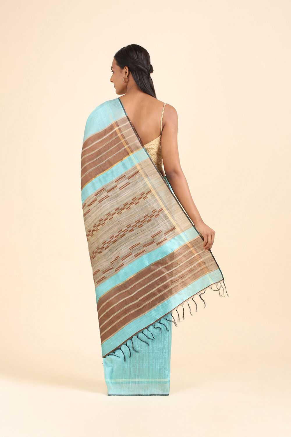 Light Blue Pure Tussar Silk Bhagalpuri Saree image number null