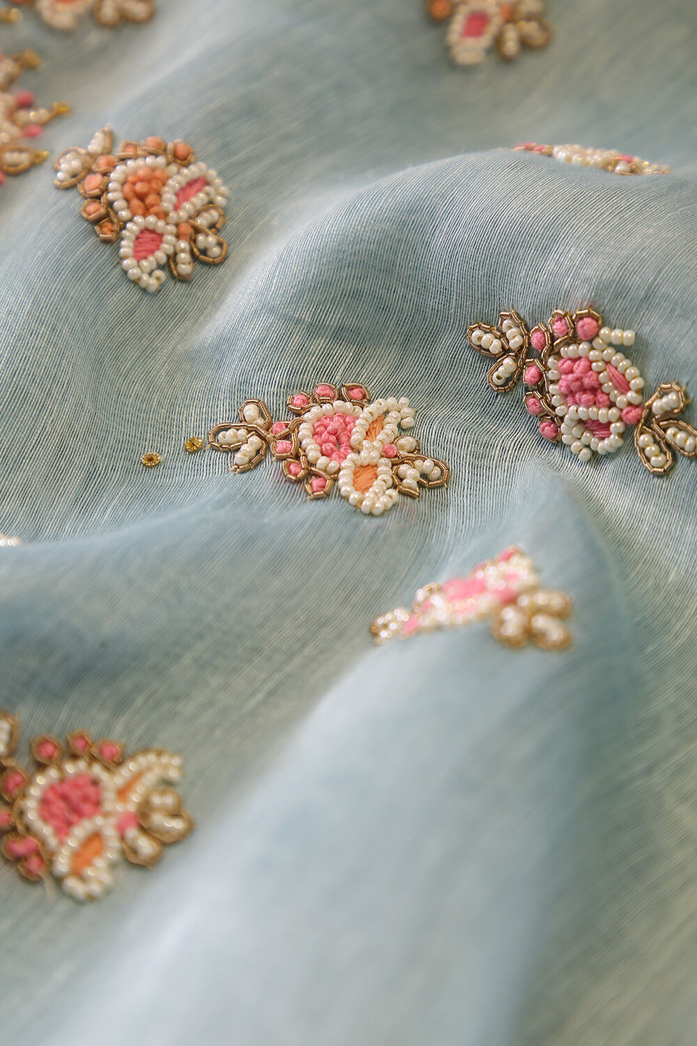 Powder Blue Pure Silk Cotton Suit Set image number null