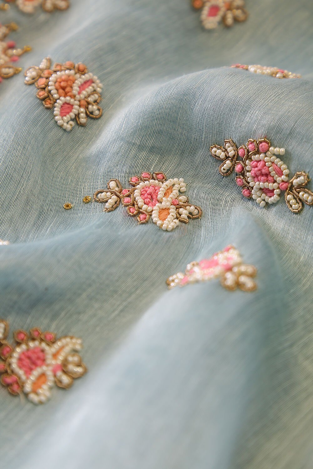 Powder Blue Pure Silk Cotton Suit Set image number null