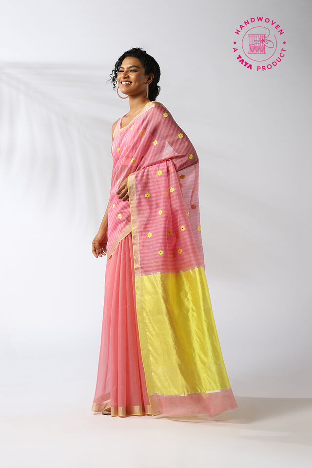 Light Pink Pure Silk Cotton Chanderi Saree