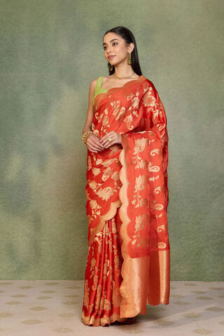 Orange Woven Viscose Satin Saree thumbnail image number null