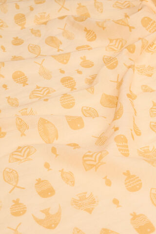 Light Yellow Bengal Screen Printed Pure Mulmul Cotton Saree thumbnail image number null