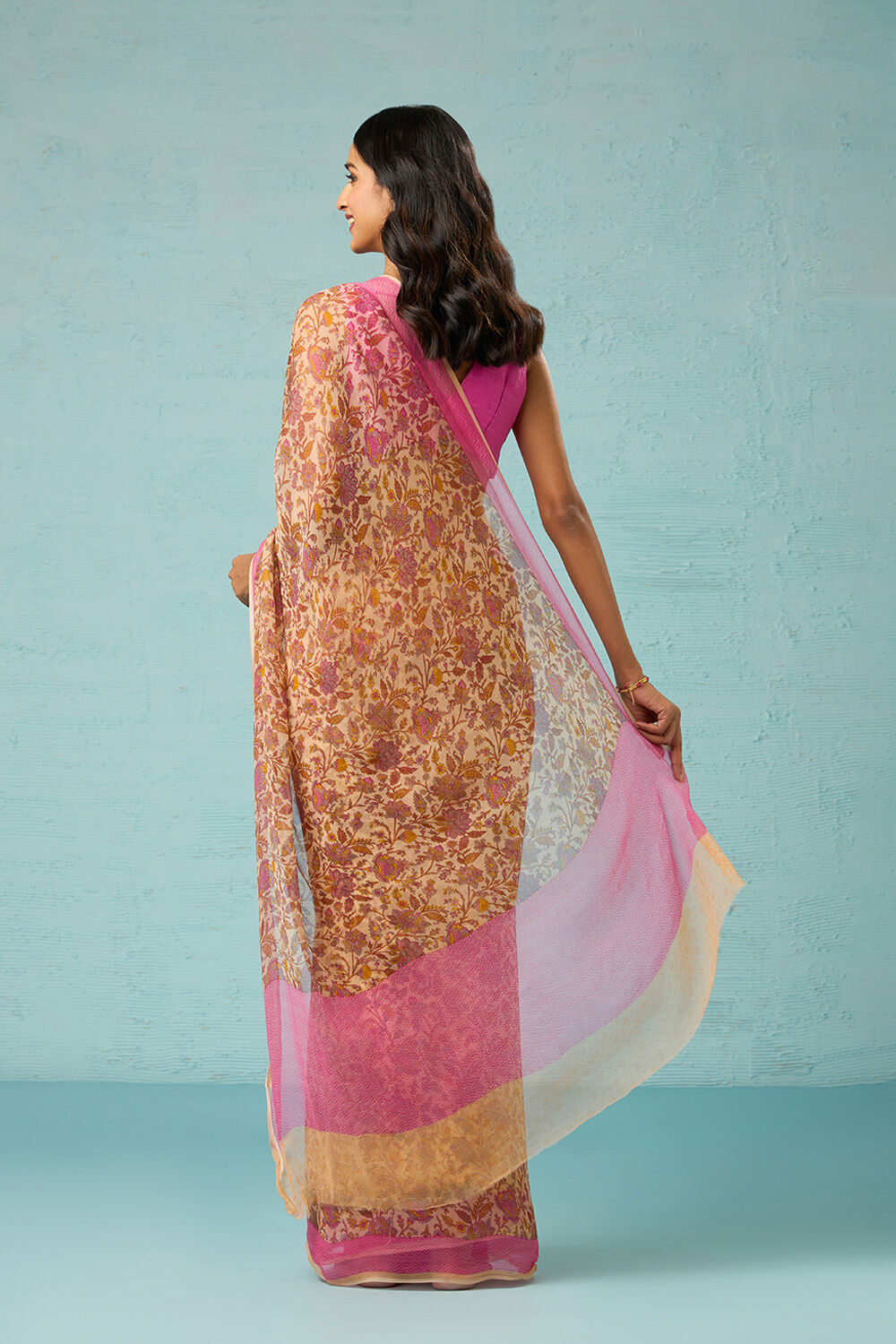 Yellow Screen Printed Viscose Chiffon Saree image number null