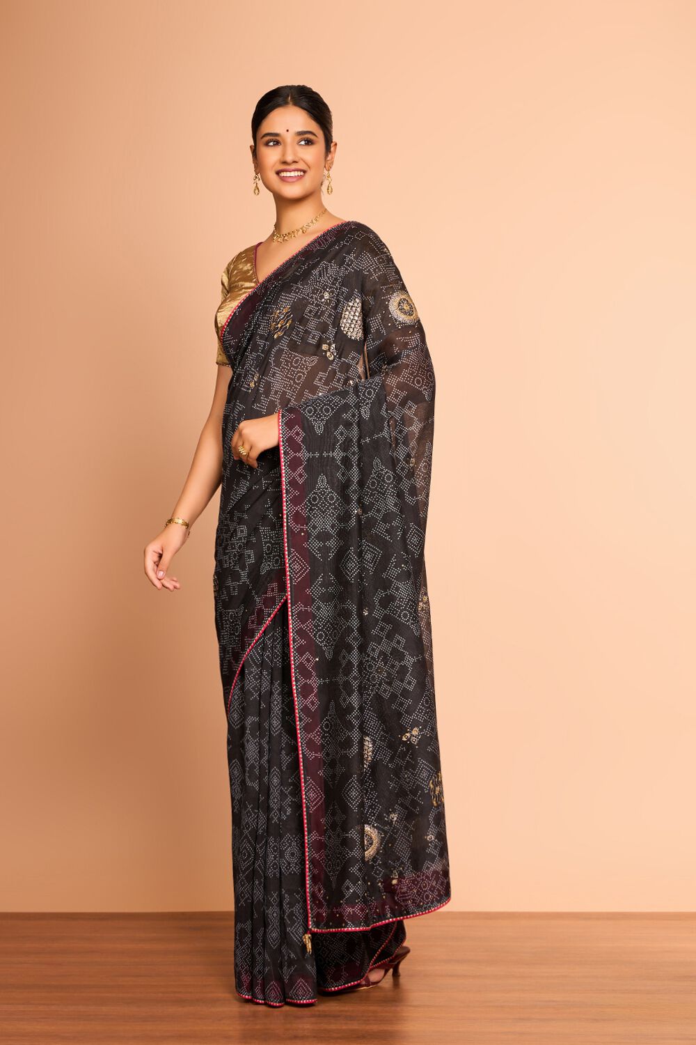 Black Printed Embroidered Pure Silk Cotton Saree image number null