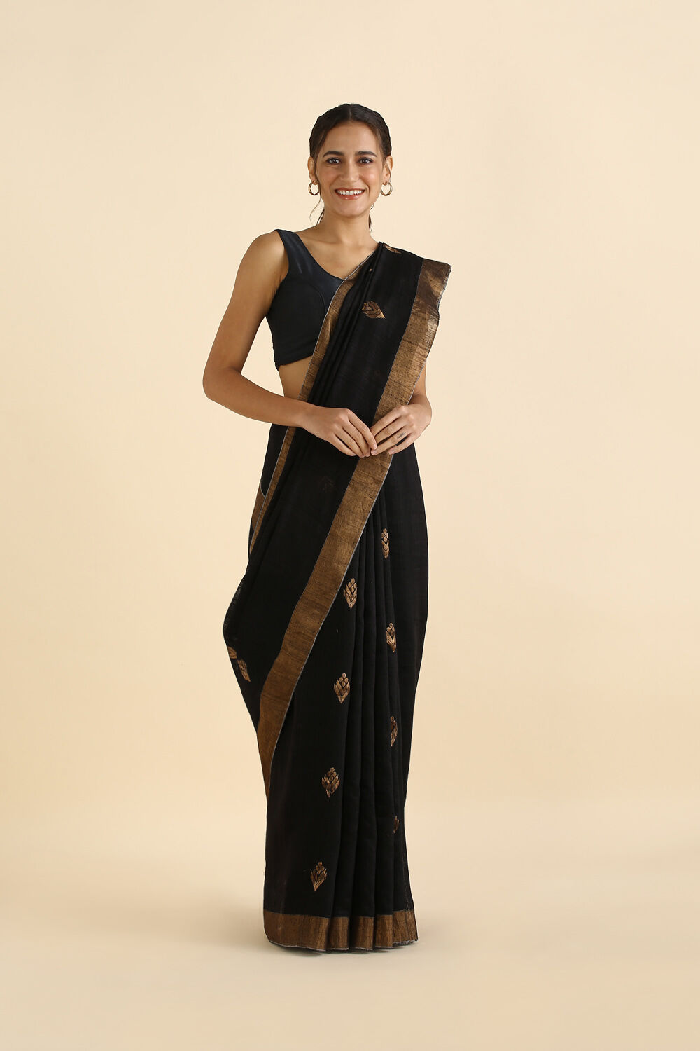 Black Pure Silk Vanya Jamdani Saree image number null