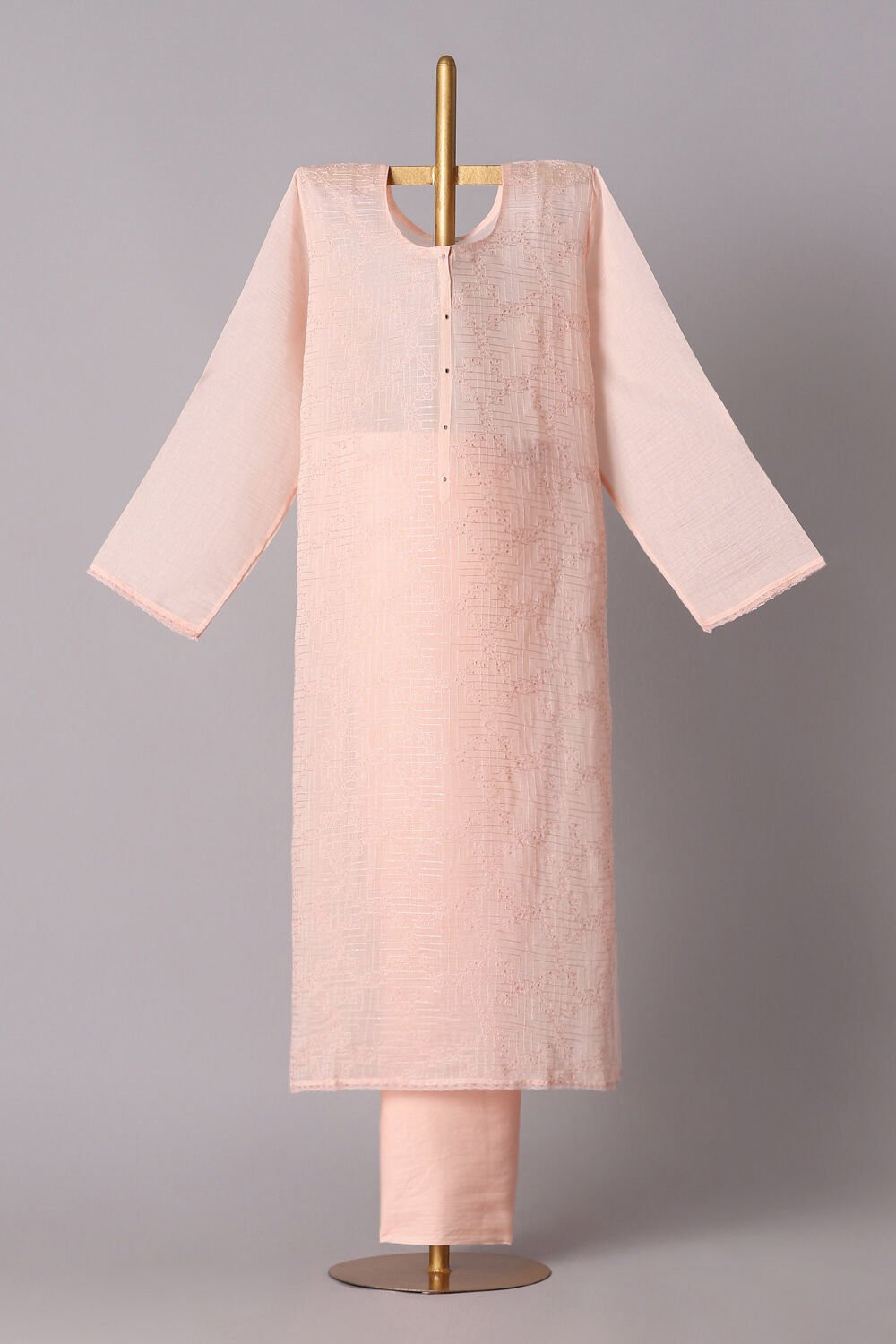 Pink Silk Cotton Embroidered Semistitched Suit Set image number null