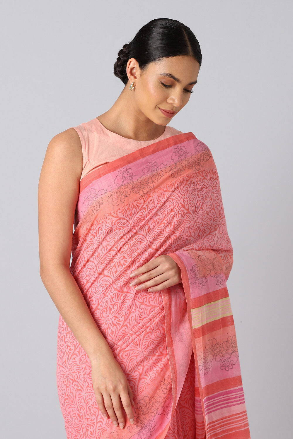 Light Orange Pure Cotton Printed Saree image number null