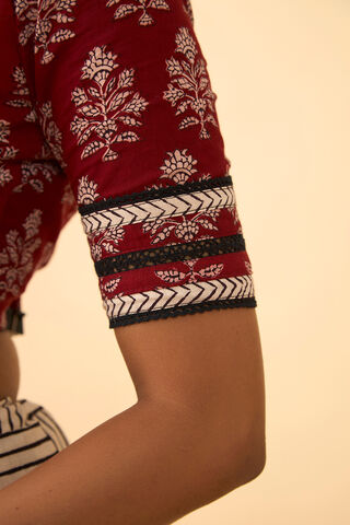 Red Block Printed Pure Cotton Blouse thumbnail image number null