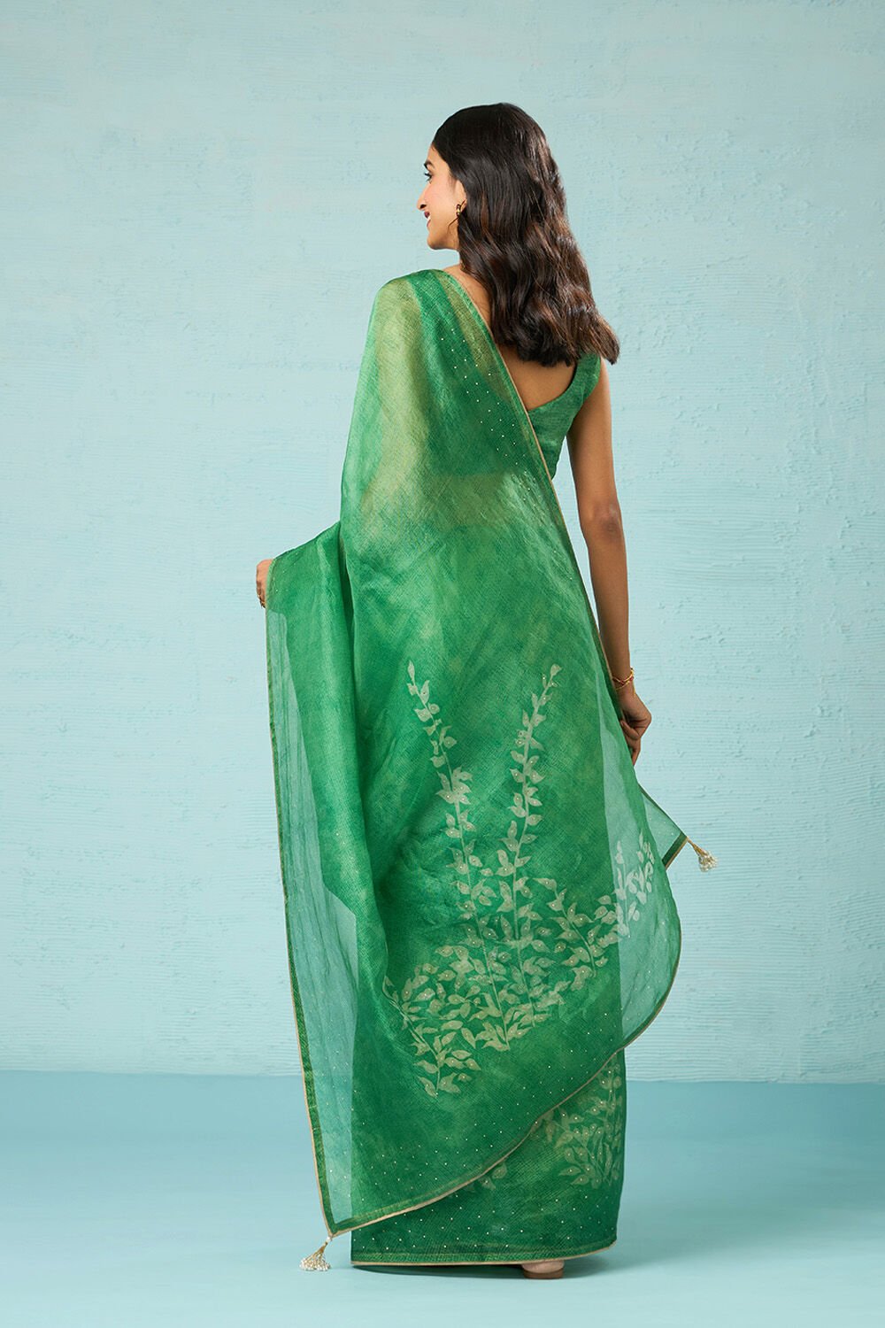 Green Pure Silk Organza Batik Saree image number null