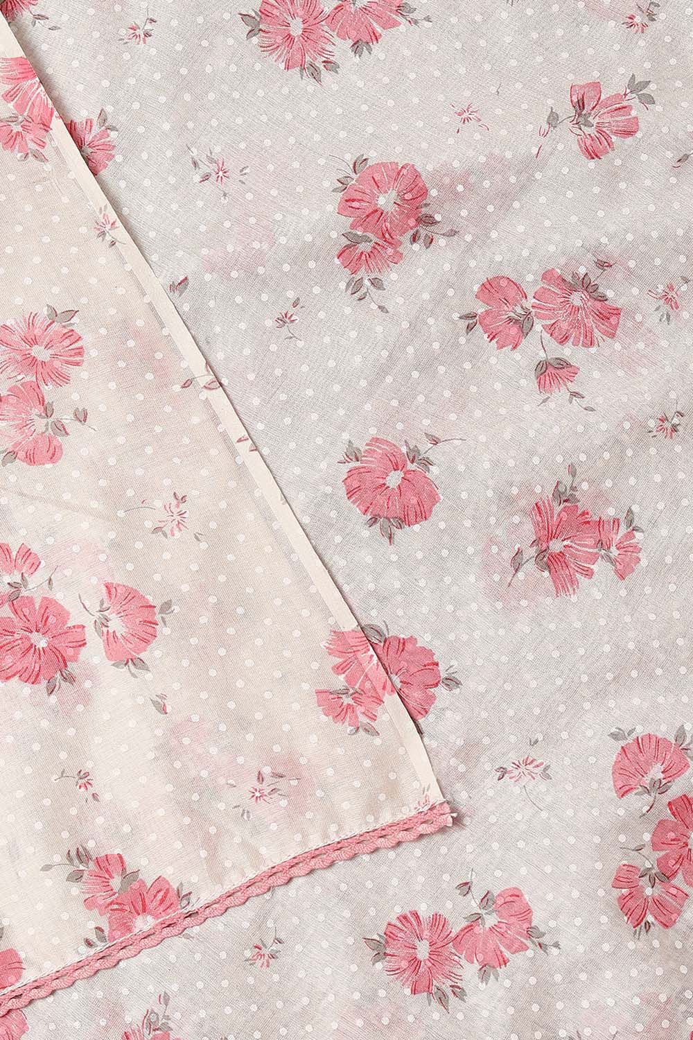 Light Pink and White Silk Cotton Printed Unstitched Suit Set image number null