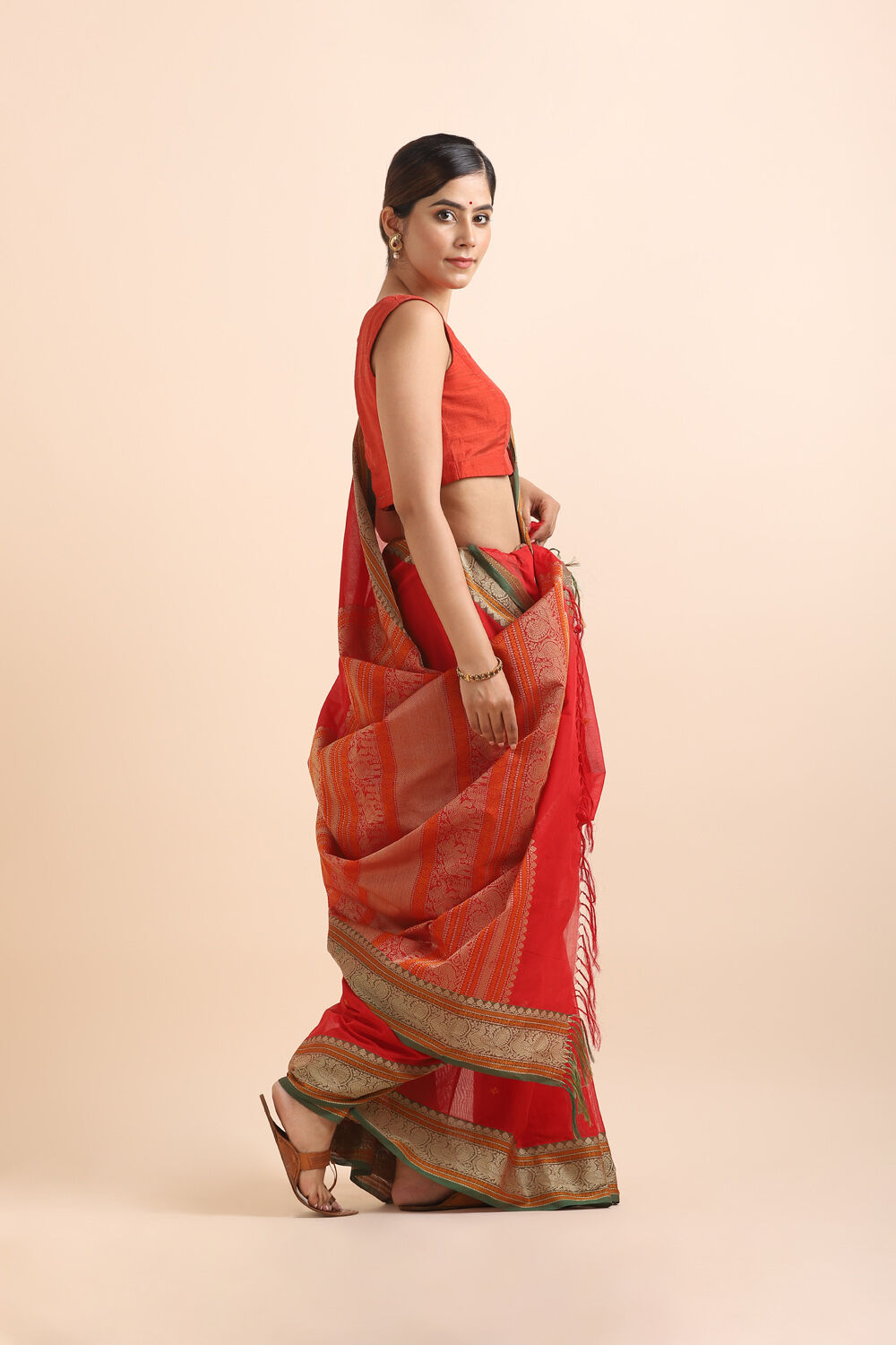 Dark Red Pure Cotton South Saree image number null