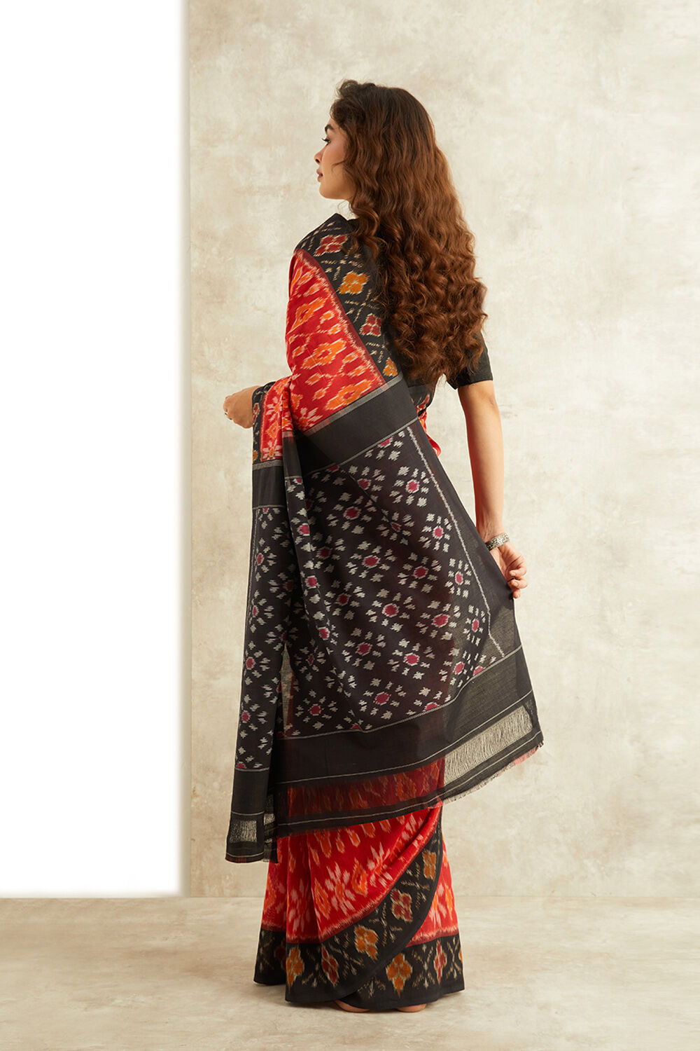 Red Ikat Pure Cotton Pochampalli Saree image number null