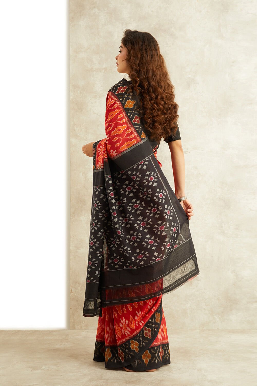 Red Ikat Pure Cotton Pochampalli Saree image number null