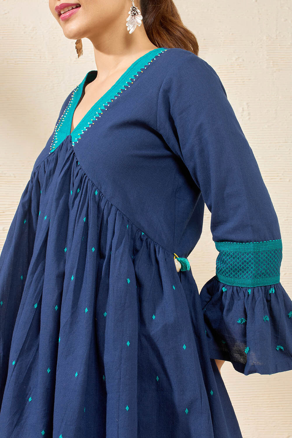 Blue Pure Cotton Woven Short Top image number null