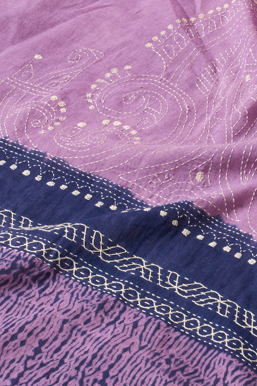 Violet Bengal Pure Cotton Kantha Embroidered Saree image number null