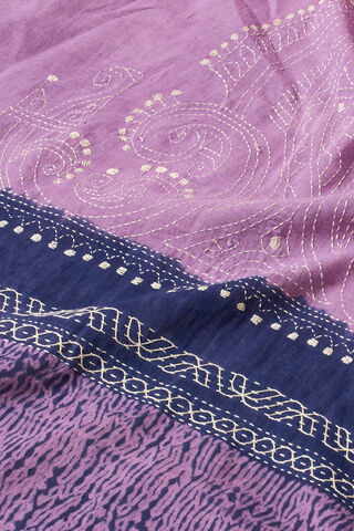 Violet Bengal Pure Cotton Kantha Embroidered Saree thumbnail image number null