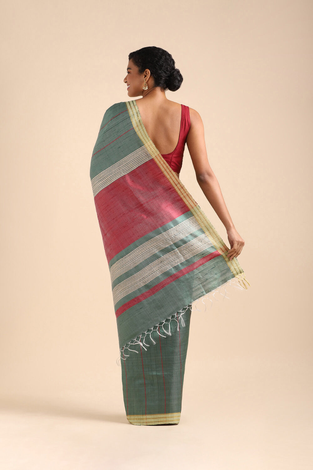 Green Pure Tussar Silk Bhagalpuri Saree image number null