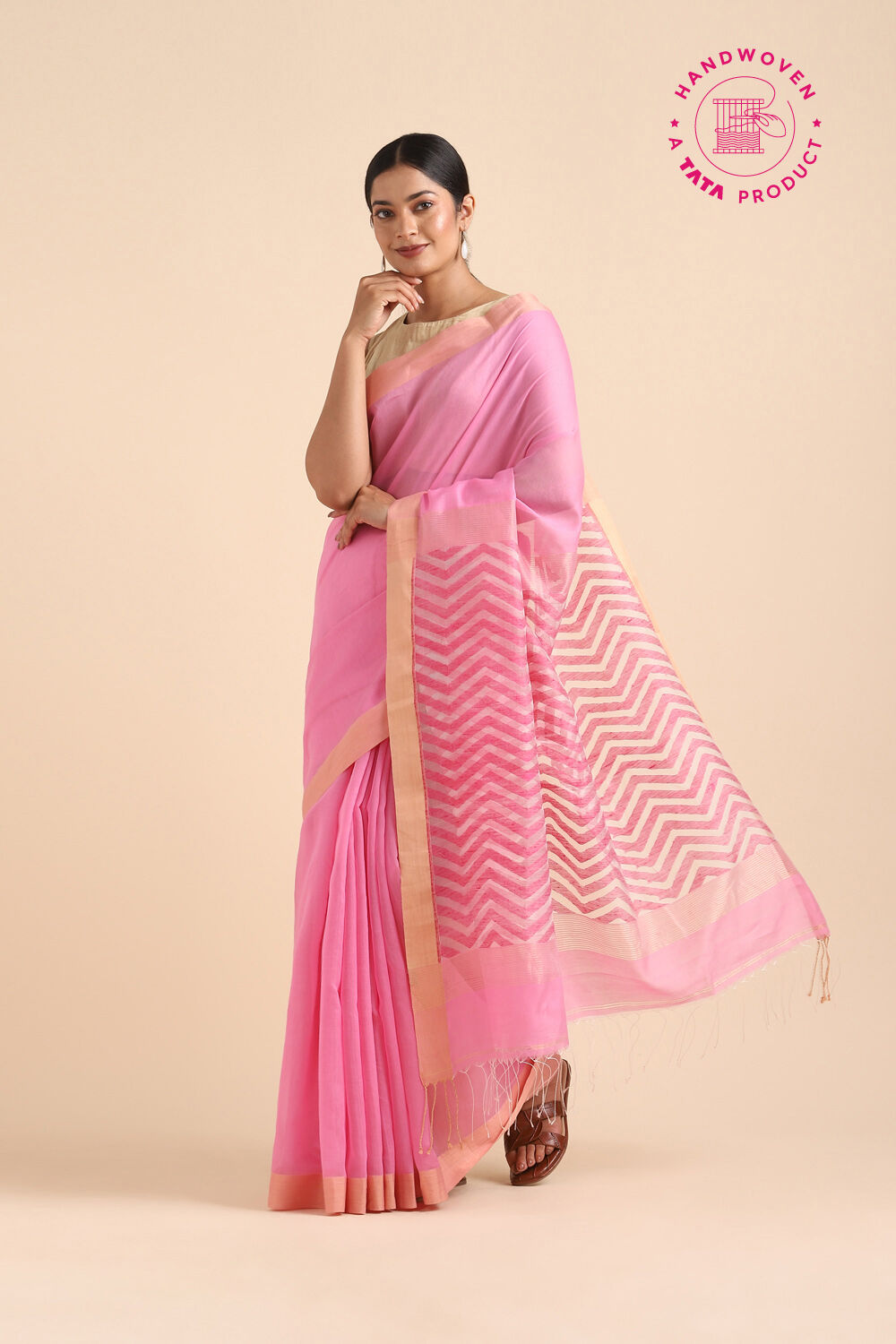 Light Pink Pure Silk Cotton Bengal Saree image number null
