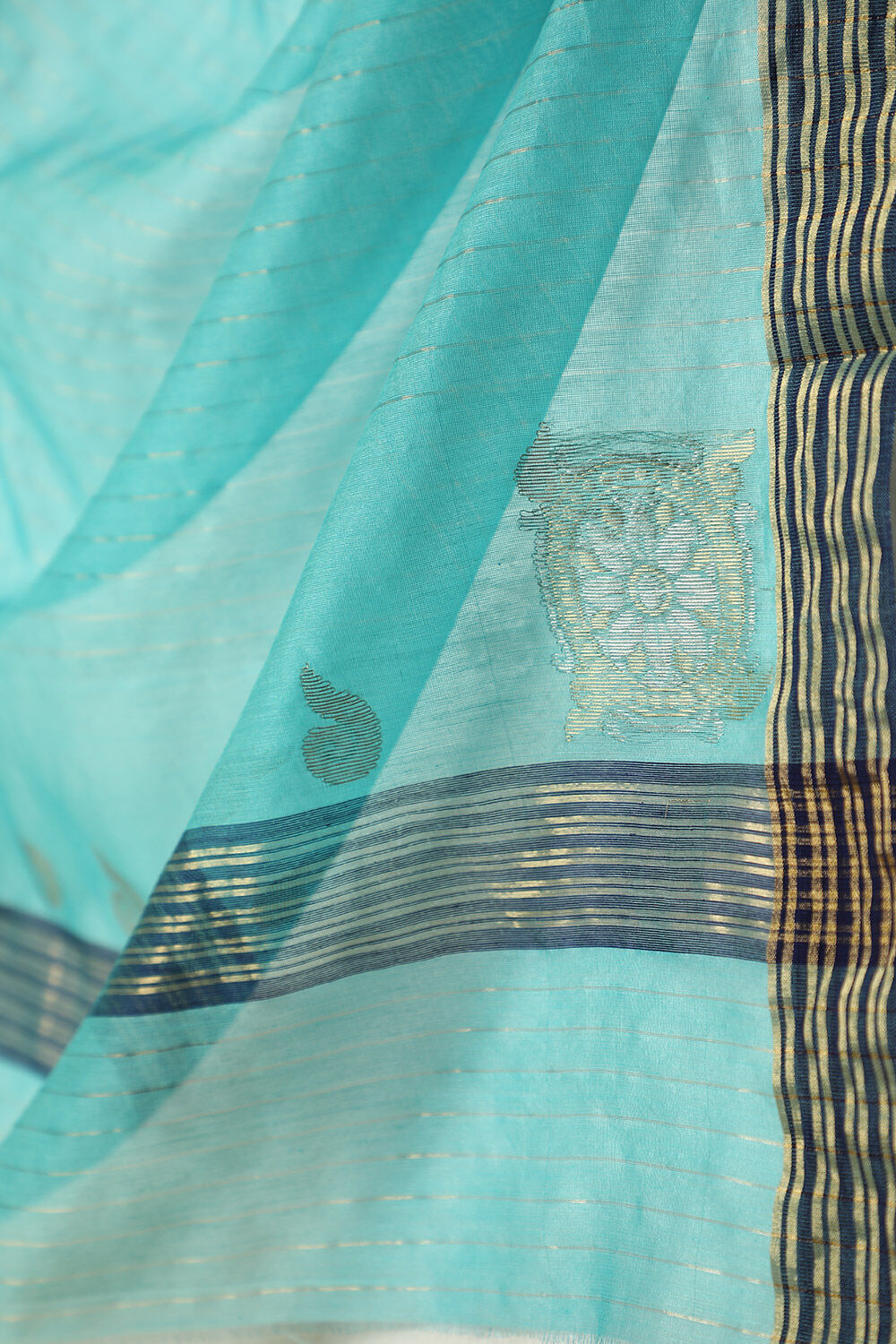 Navy Woven Pure Silk Cotton Chanderi Saree image number null