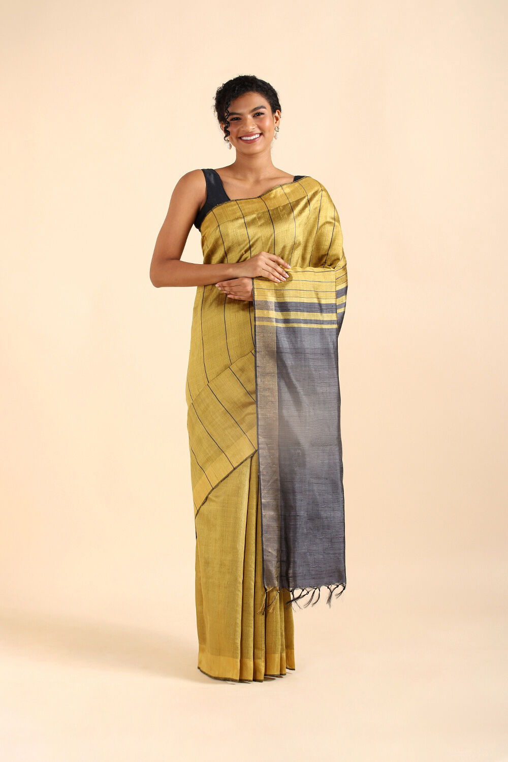 Yellow Pure Tussar Silk Bhagalpuri Saree image number null