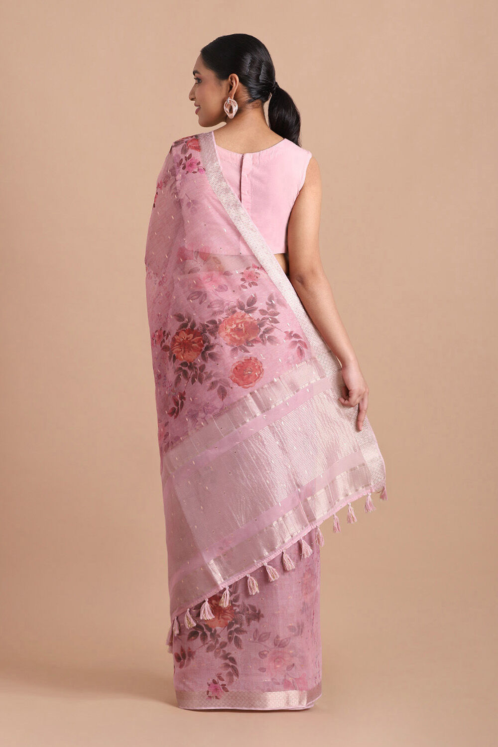 Light Pure Pink Embroidered Saree image number null