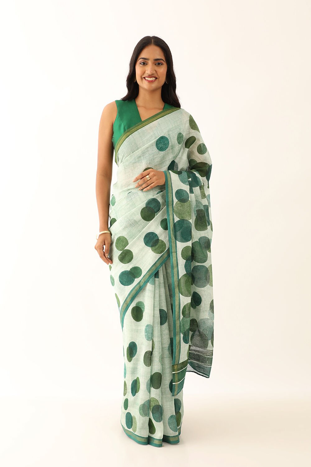 Light Green Pure Silk Cotton Block Printed Saree image number null