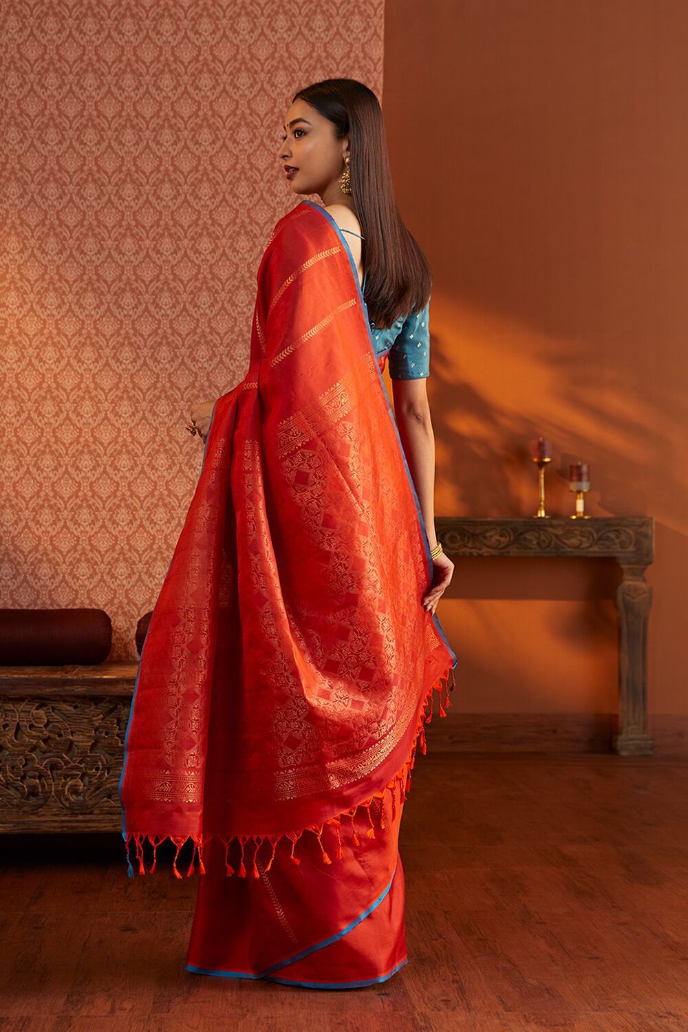 Red Woven Soft Silk Saree image number null