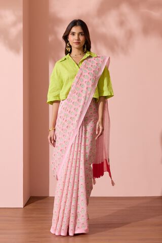 Light Pink Bengal Screen Printed Pure Mulmul Cotton Saree thumbnail image number null