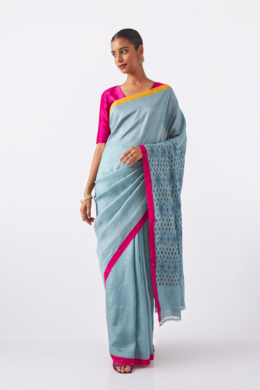 Grey Pure Silk Hand Painted Saree image number null