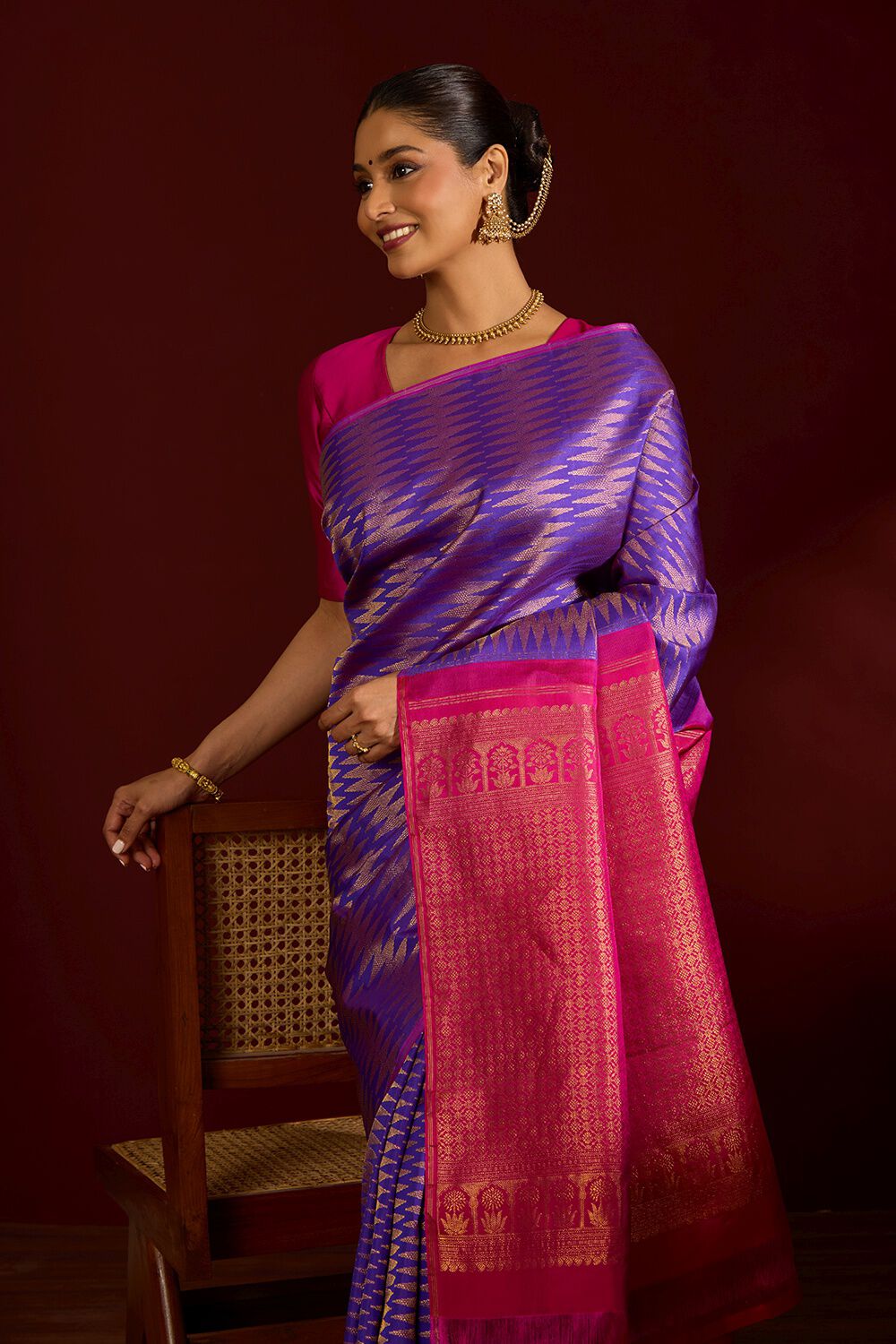 Purple Pure Silk Woven Kanjivaram Saree image number null