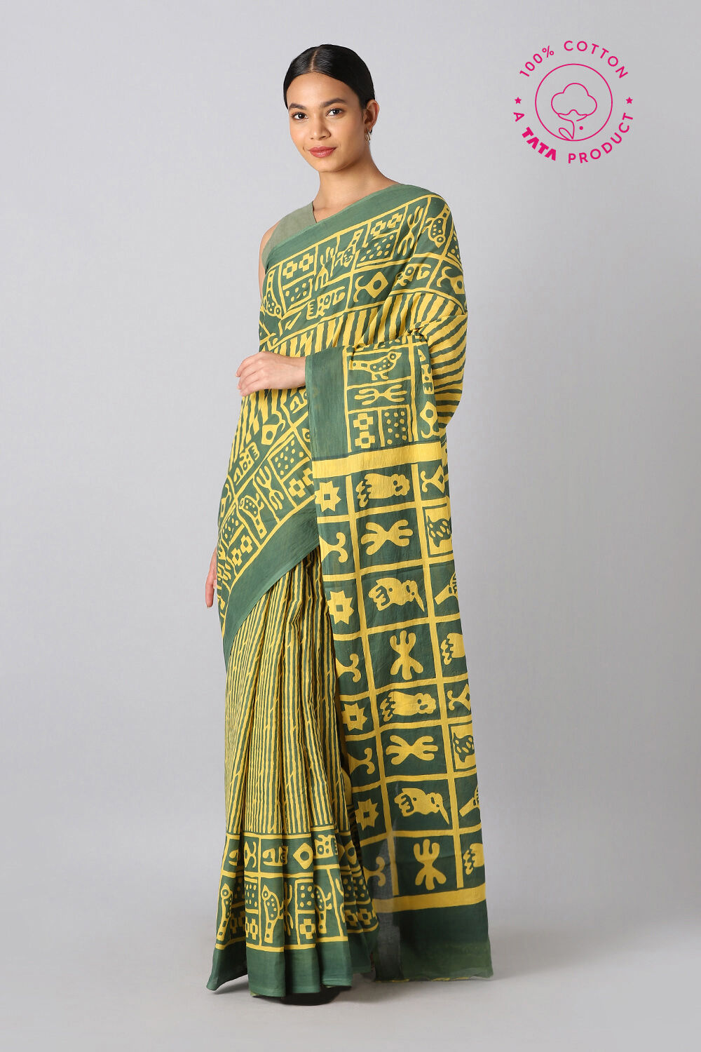 Yellow Pure Cotton Printed Saree image number null