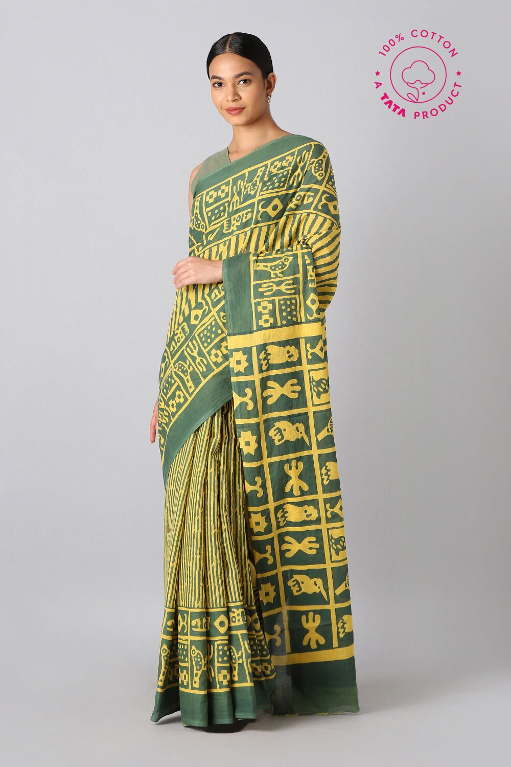 Yellow Pure Cotton Printed Saree image number null