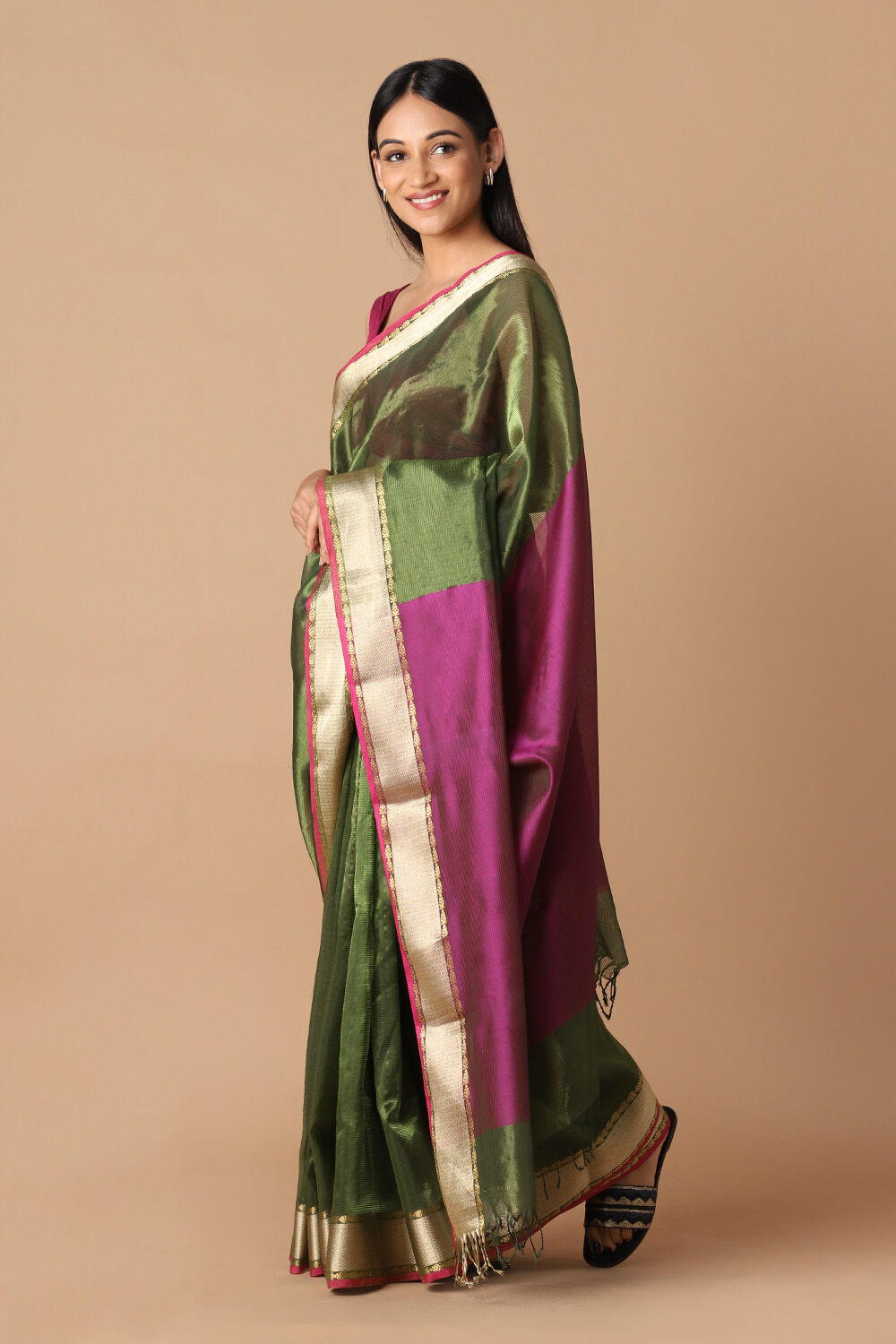 Green Pure Cotton Tissue Maheswari Saree image number null