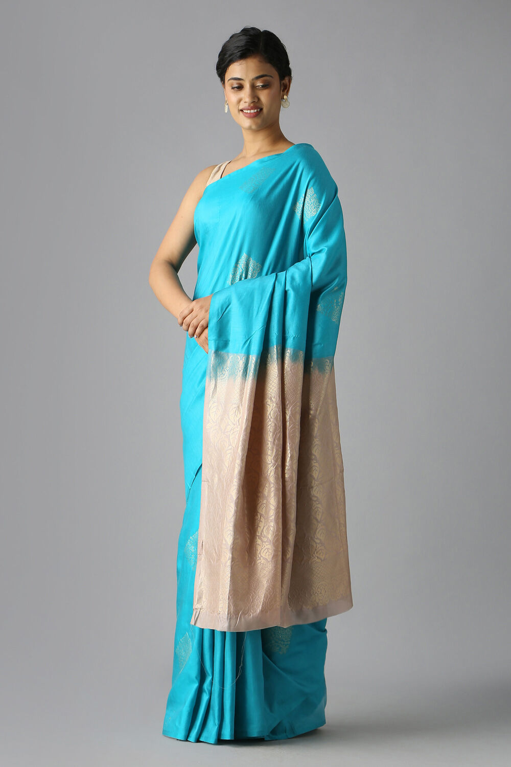 Light Blue Pure Silk Tencel South Saree image number null
