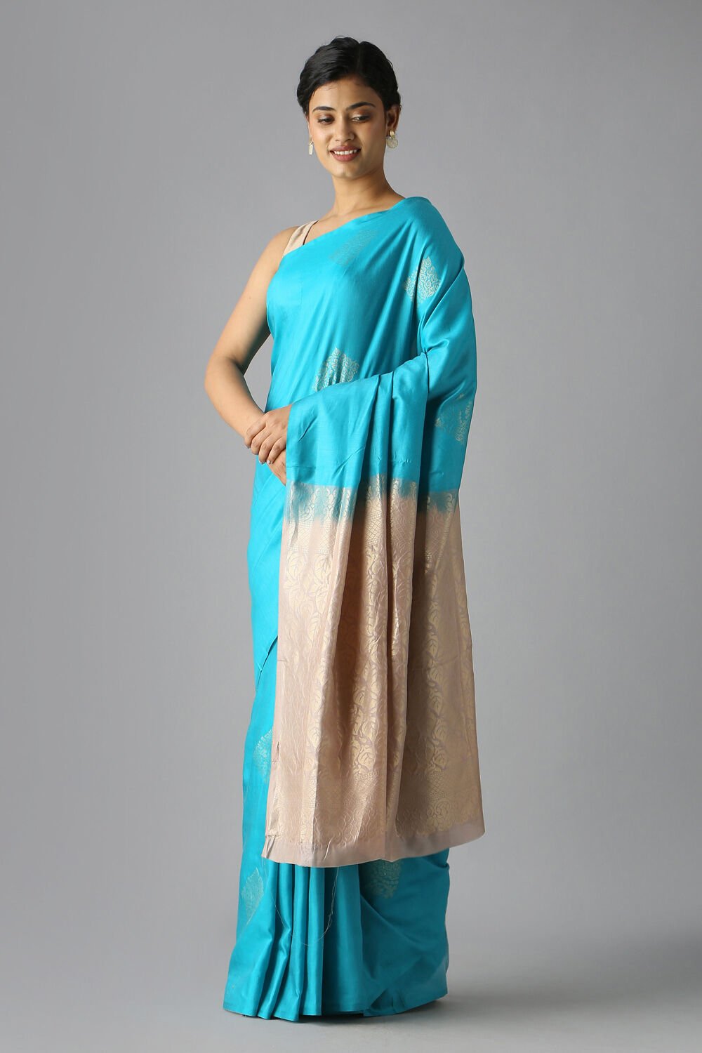 Light Blue Pure Silk Tencel South Saree image number null