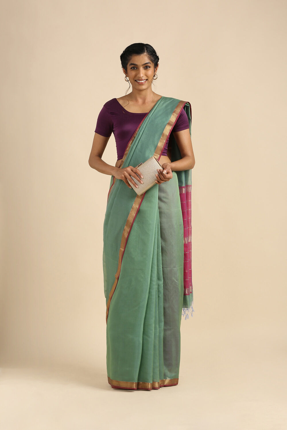 Green Pure Silk Cotton Maheswari Saree image number null