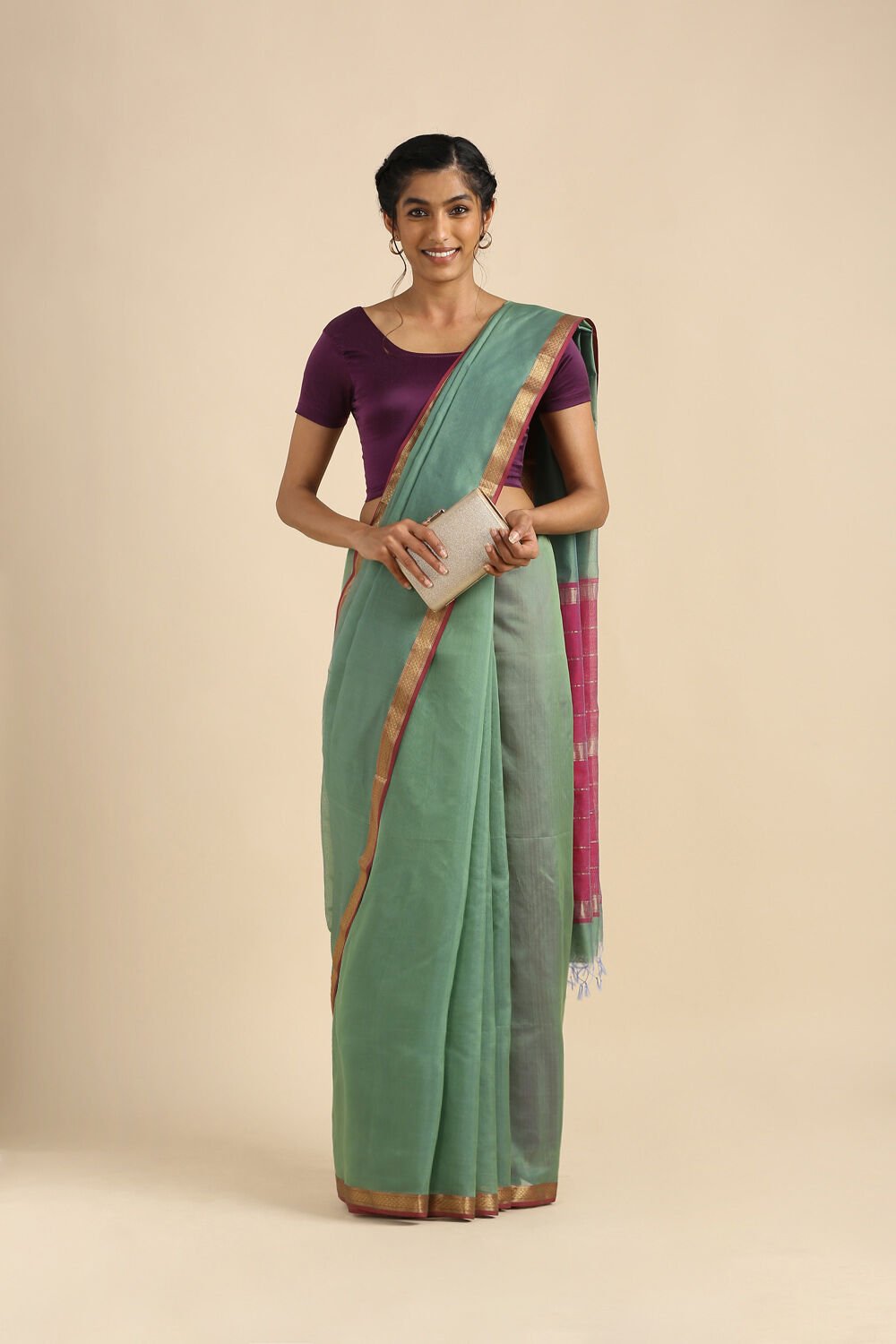 Green Pure Silk Cotton Maheswari Saree image number null