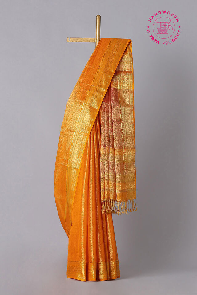 Yellow Pure Silk Cotton Maheswari Saree